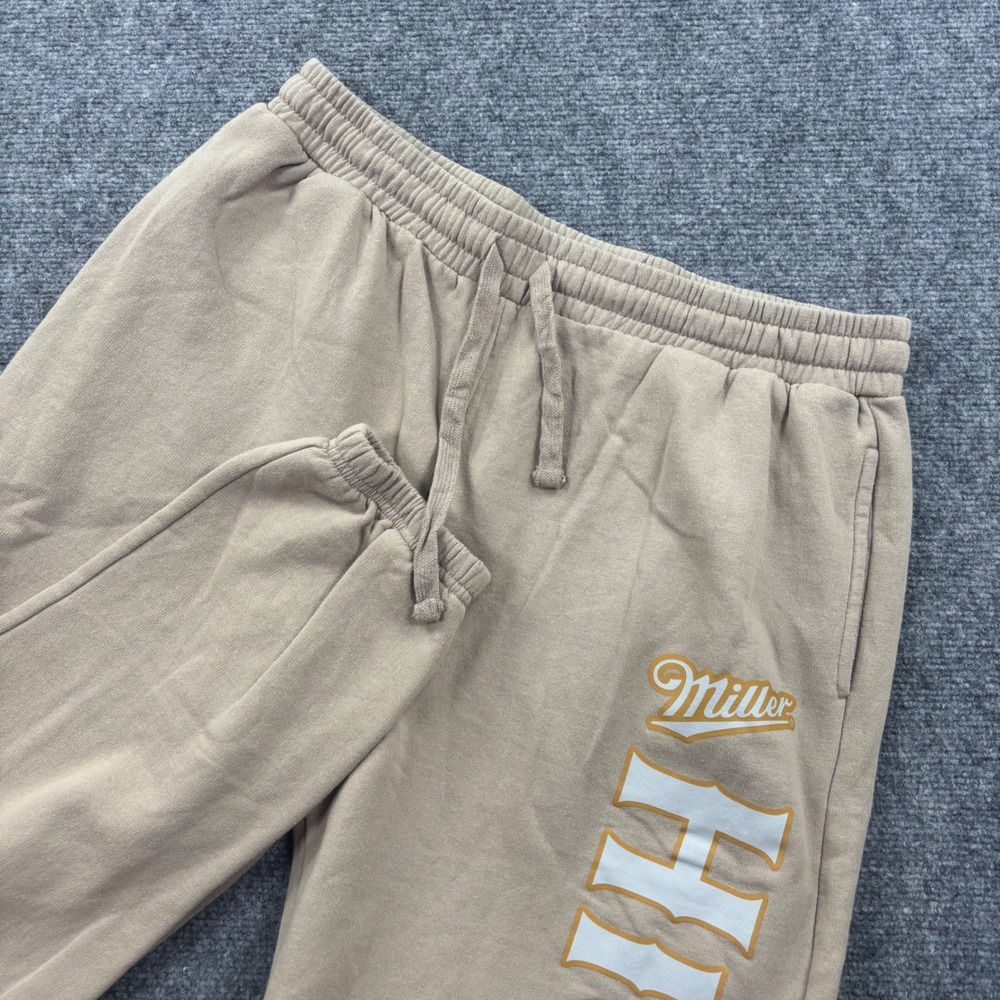 Miller High Life Sweatpants Size Large Tan Graphic Joggers Logo Men's